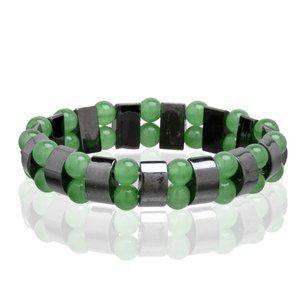 Jade Magnetic Hematite Bracelet, Beaded Gemstone Stretchable Bracelet